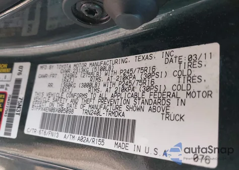 2011 Toyota Tacoma из США, поврежденный, VIN 5TFPX4EN0BX005098